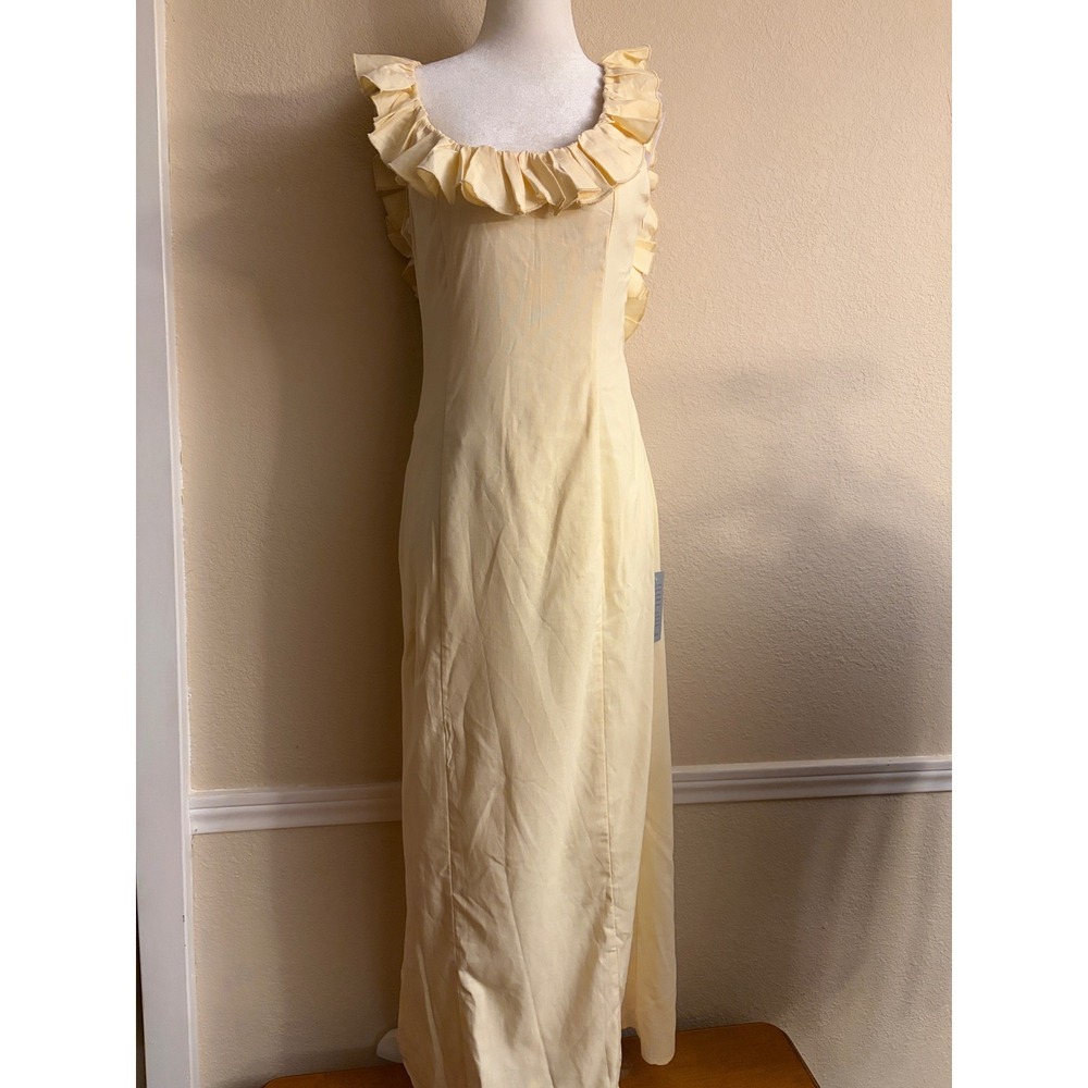 Petal & Pup Brienne Maxi Dress Butter Yellow Ruffle Low Back Linen Blend US 6 - Picture 2 of 7